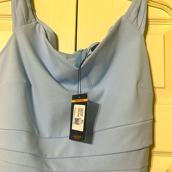 NWT- KNITEE light blue spaghetti strap cocktail dress 95 % polyester 5 % spandex - Picture 2 of 4